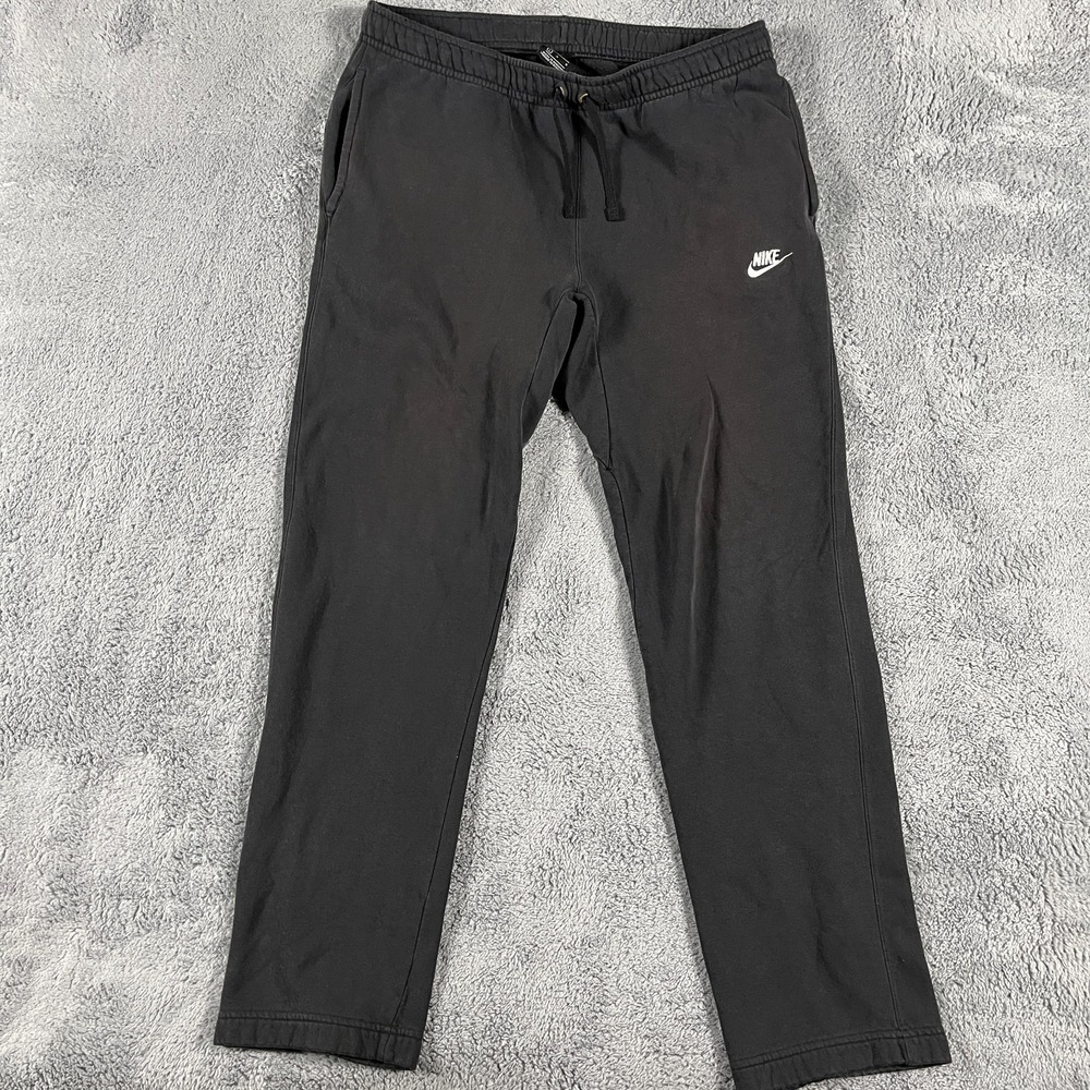 Nike Sweatpants Men Large Black Swoosh Logo Fleece Lined Straight Leg Drawstring